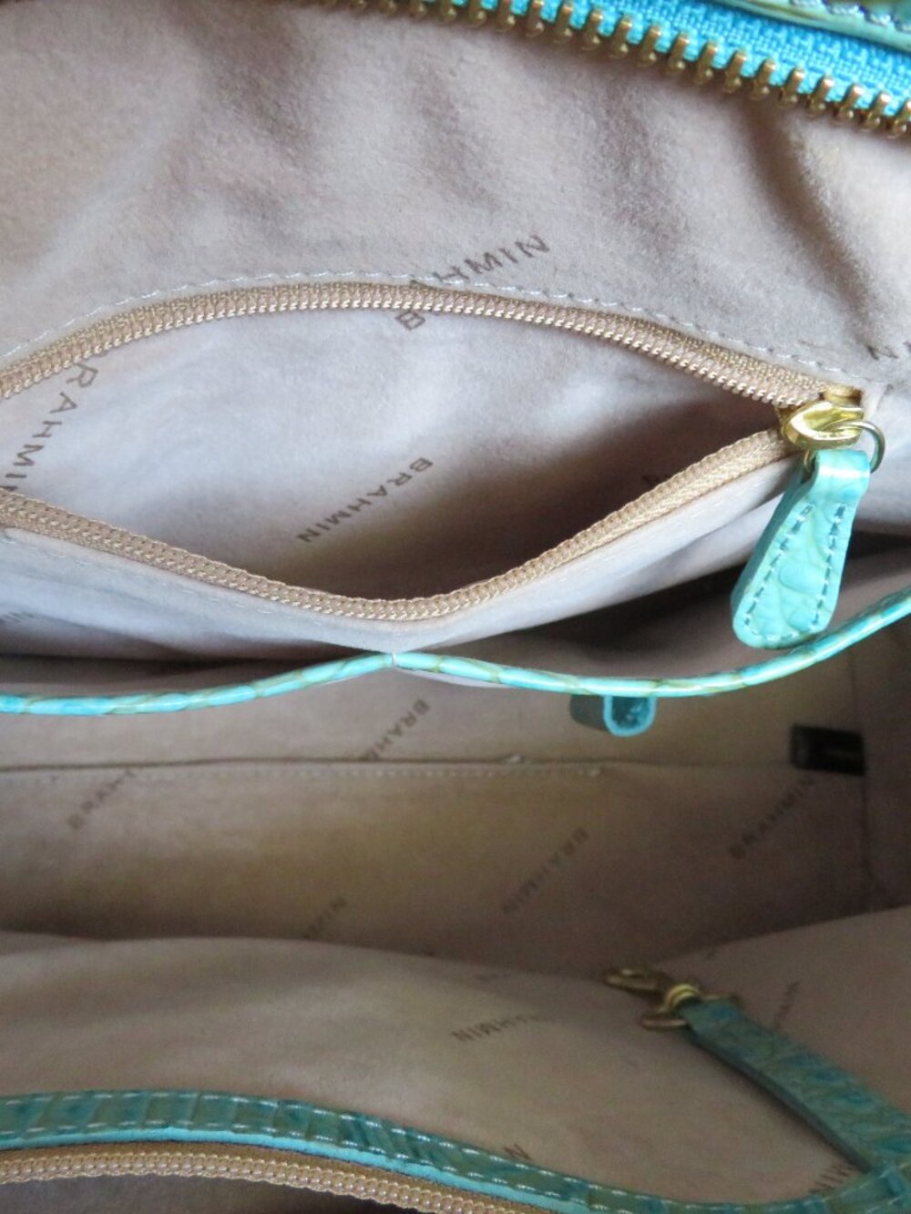 Brahmin Mini Alden Melbourne Turquoise Blue Crocodile Leather Handbag Purse - Picture 15 of 16